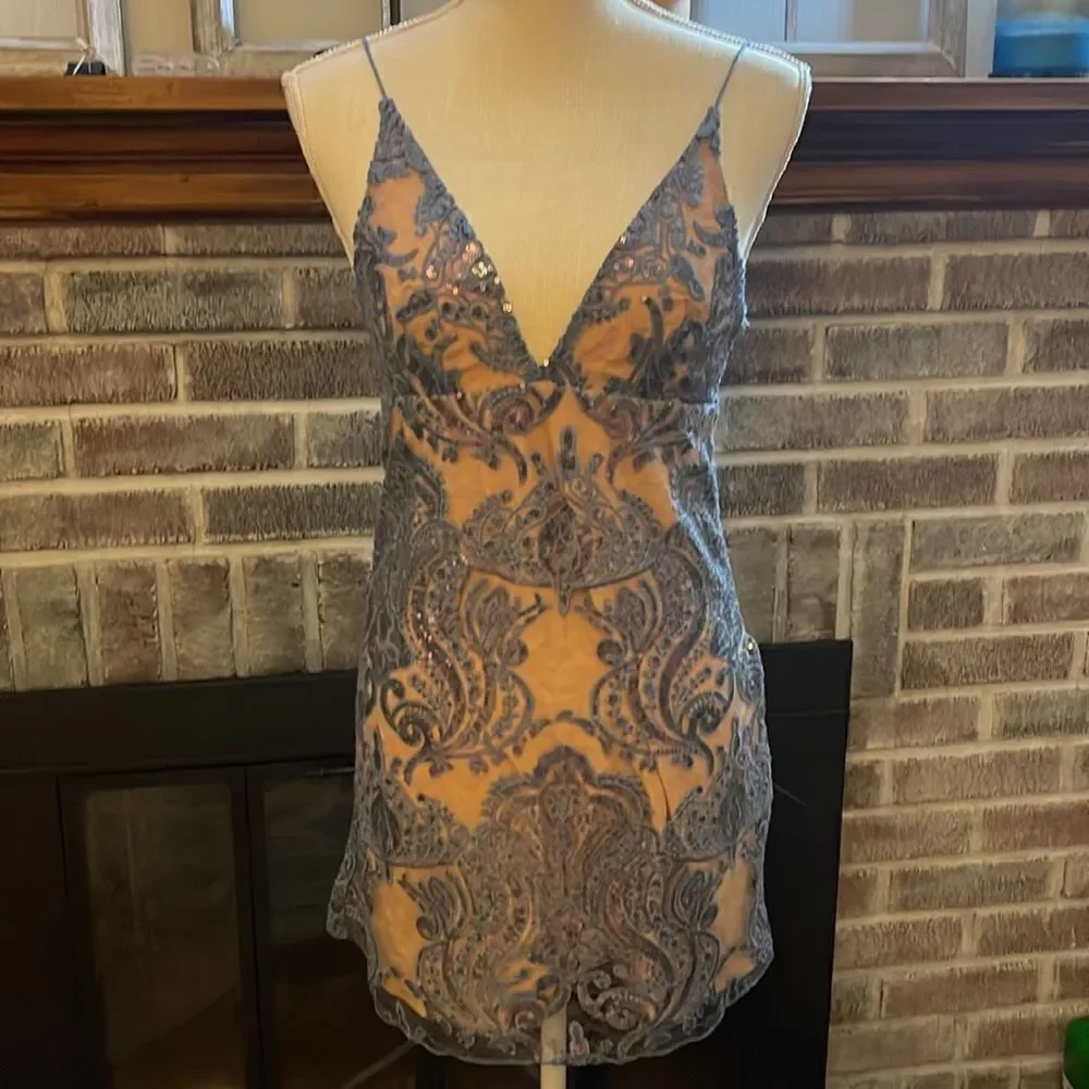 Free People - Night Shimmer Mini Dress Blue Sequin
